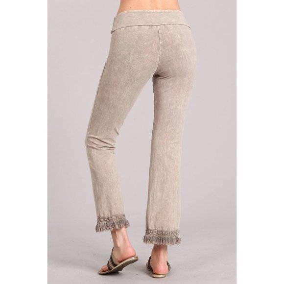 Mineral Washed Ankle Fringe Cropped Pants - Picture 2 of 4